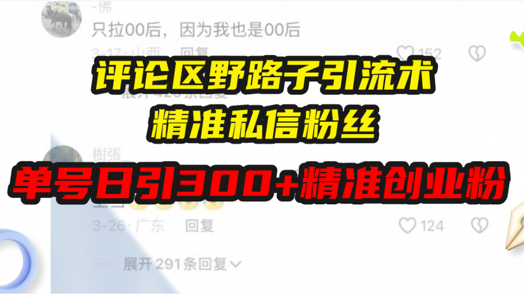 评论区野路子引流术，精准私信粉丝，单号日引流300+精准创业粉资源站资源站